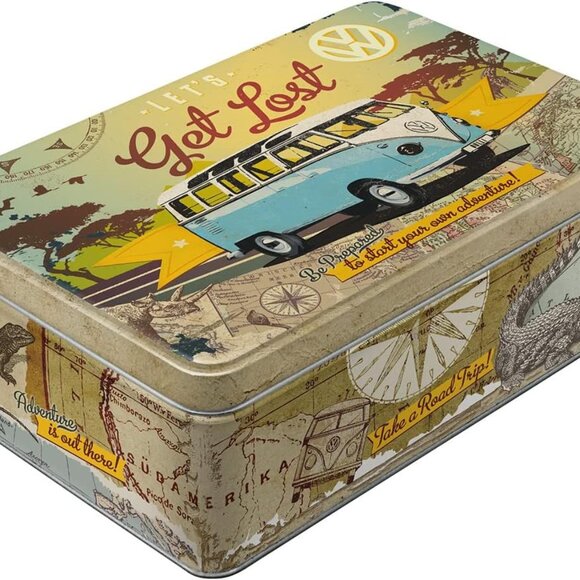 Other - Retro storage tin box flat, 84.5 oz, VW Bulli – Let's Get Lost – VW Bus Gift ide